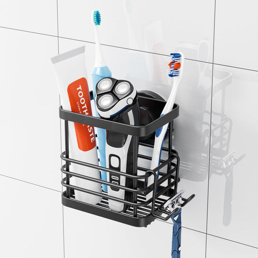 TAILI Patented Suction Cup Toothbrush Holder, Stainless Steel Anti-puddling Shower Toothbrush Holder, No Drilling Removable Organizer for Bathroom Toothpaste, Razor, Kitchen and Office Items