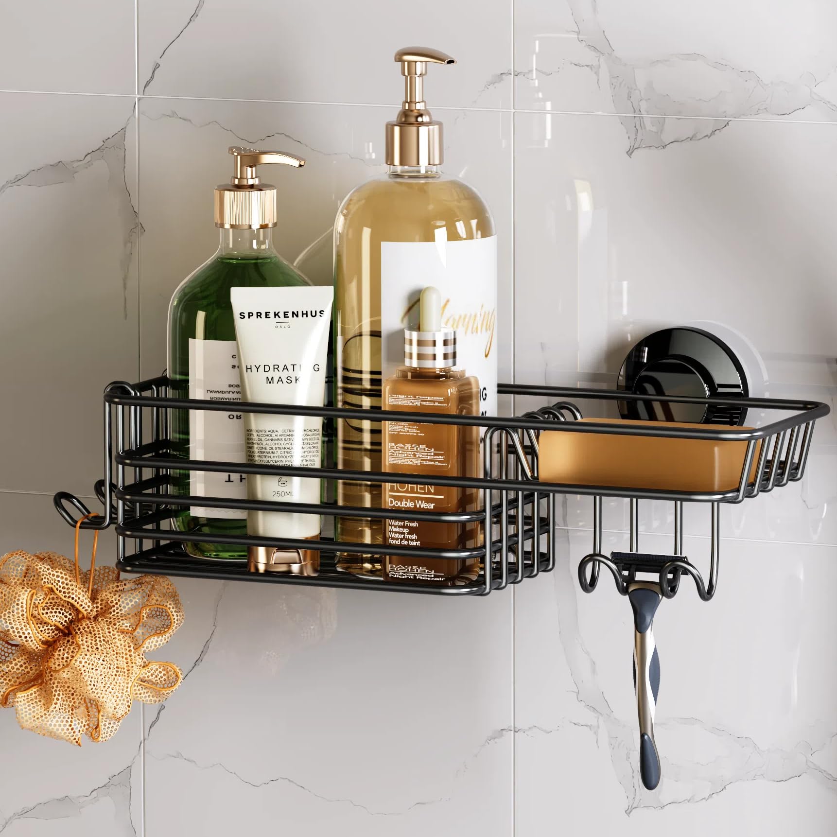 TAILI Line Series Suction Shower Caddy – No-Drill Metal Bathroom Organizer