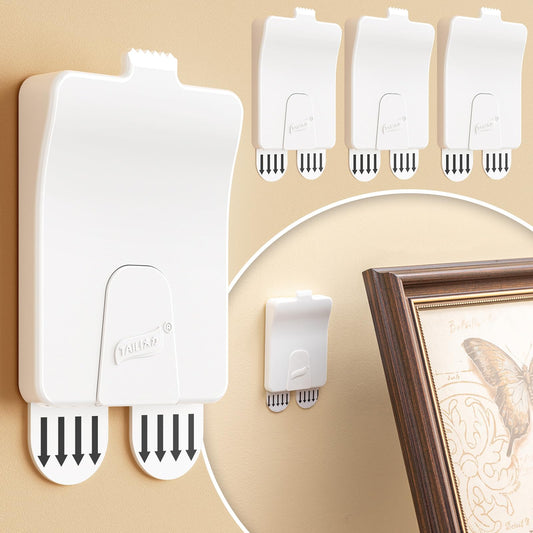 TAILI Picture Hangers 4 Pcs(10 Strips), Damage Free Picture Hangers for Walls，Adhesive Picture Hanging Hooks Without Nails，Art Hanger for Bathroom Kitchen Home Door Closet-White