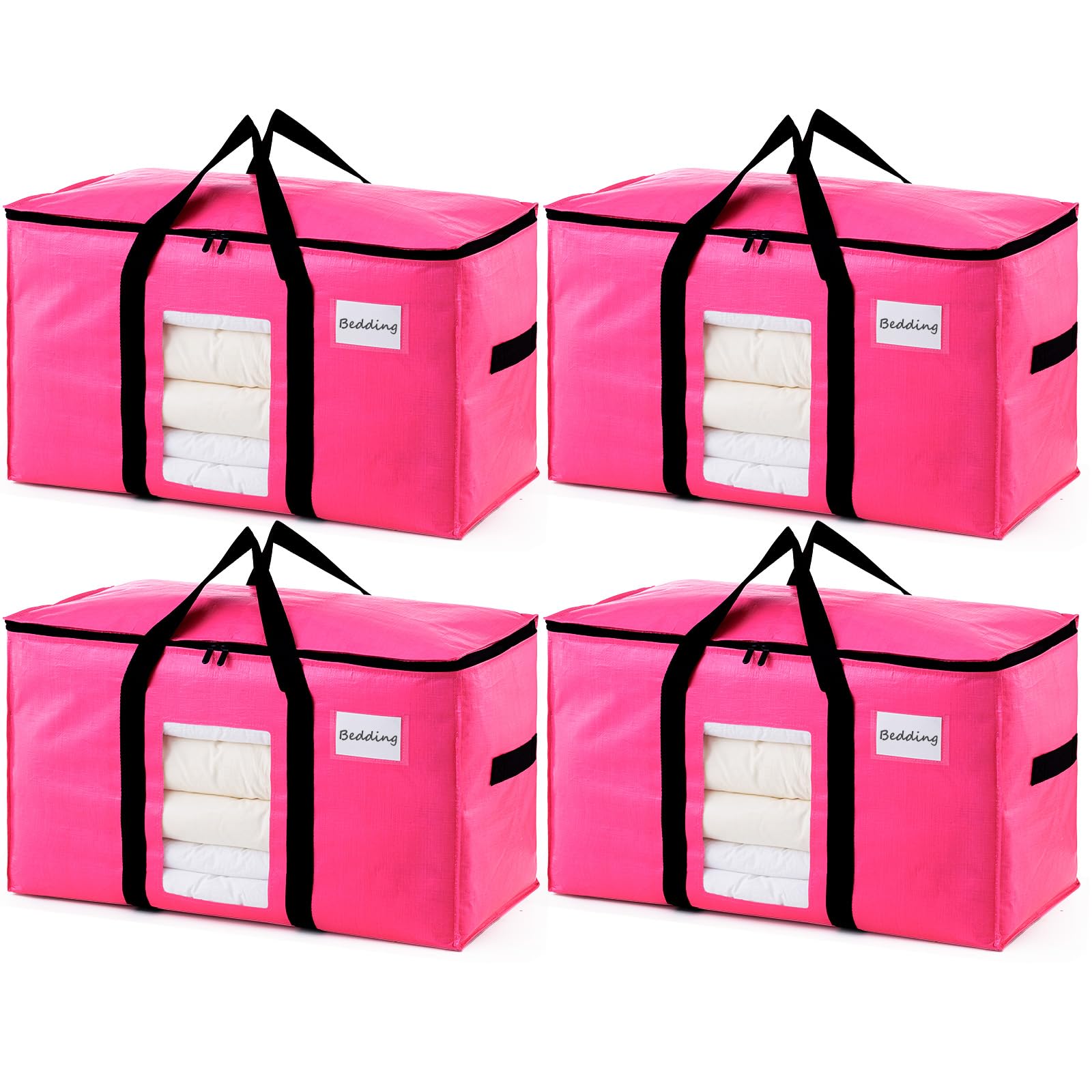 TAILI Extra Large Moving Bags,Black Heavy Duty Totes For Storage with Visible Window, Wrap Around Handles, Storage Bags for Space Saving, Alternative to Moving Boxes-PINK