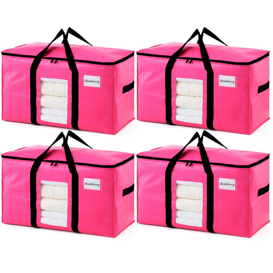 TAILI Extra Large Moving Bags,Black Heavy Duty Totes For Storage with Visible Window, Wrap Around Handles, Storage Bags for Space Saving, Alternative to Moving Boxes-PINK