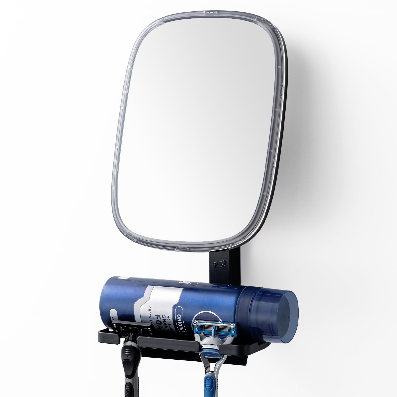 TAILI Shower Mirror Fogless for Shaving with Razor Holder, Removable Fog Free Suction Mirror with Squeegee for Shower Accessories, Bathroom, Adjustable, Shatterproof - for Men and Women(Black)
