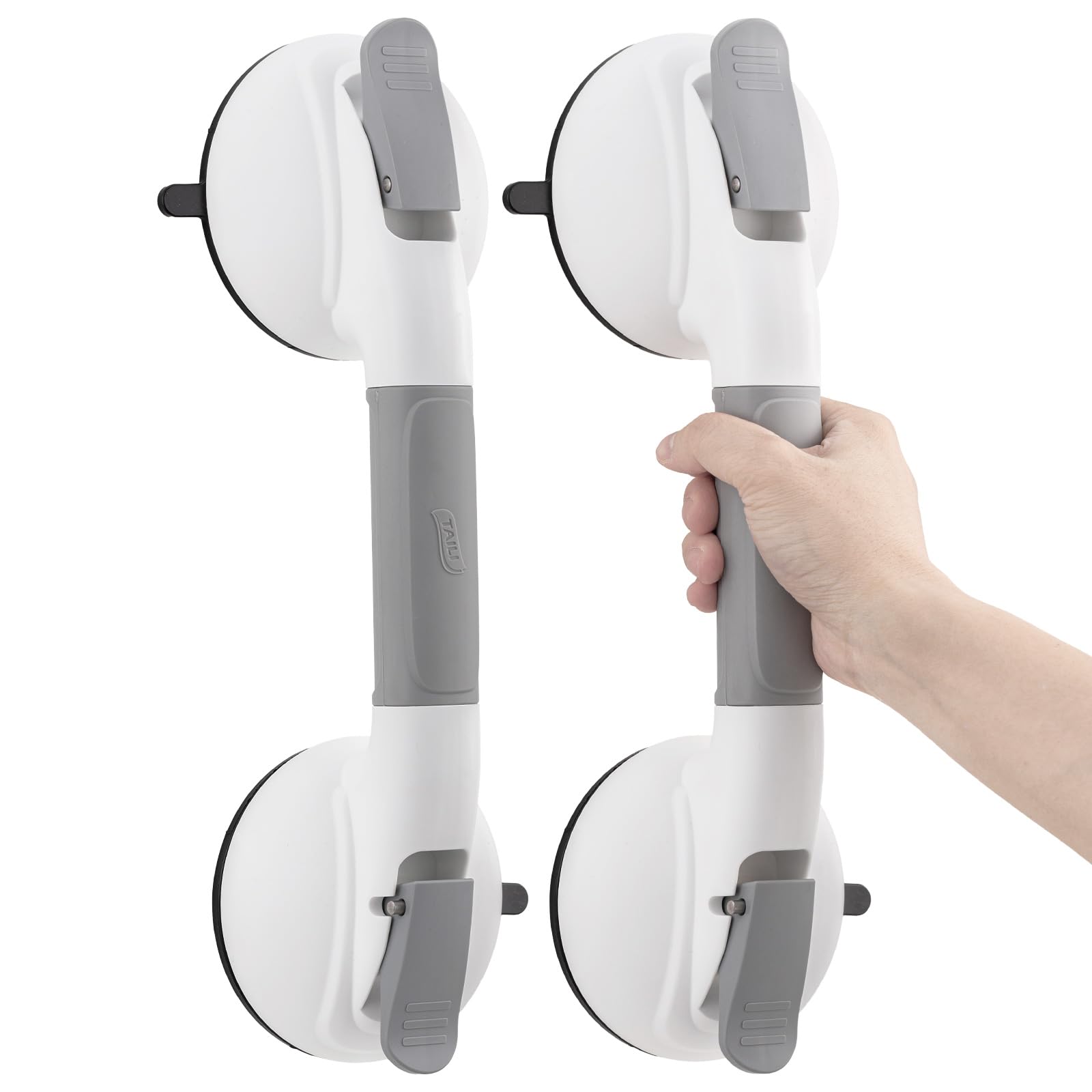 TAILI Grab Bars for Bathtubs and Showers, Shower Handles for Elderly Suction,Maximum 330lbs,Shower Grab Bar with Upgraded Rubber Suction Cups,Safety Grip for Senior, No Drilling Removable,Grey