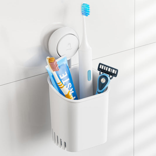 TAILI Suction Toothbrush Holder for Shower Wall, No Nail, No Glue, No Tool! Self-draining Shower Cup for Razor, Toothpaste, Kitchen Tableware, Strong Suction Cup Toothbrush Holders for Bathroom