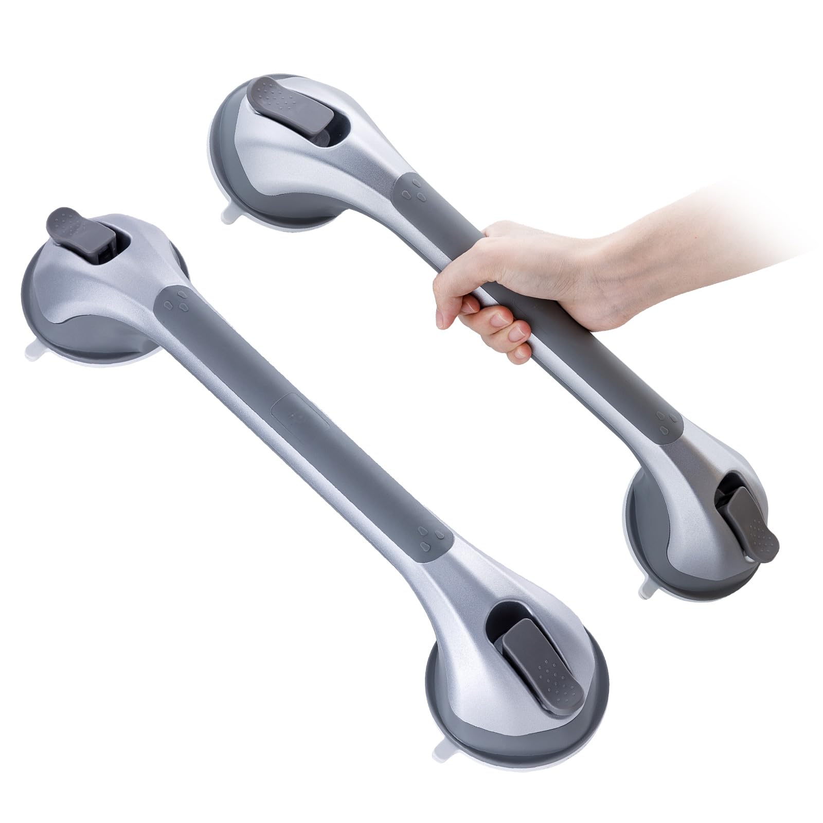 TAILI Grab Bars for Bathtubs and Showers, 16 Inch Grab Bars for Seniors, Shower Handles for Elderly Suction, No Drilling Removable Safety Bath Grip Rails, Silver