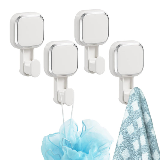 TAILI 4 Pack Suction Cup Hooks for Inside Shower, Powerful Vacuum Suction Shower Holders for Towel, Loofah, Clothes, Damage Free Hanging Versatile Utility Wall Hooks, Easy to Install and Remove