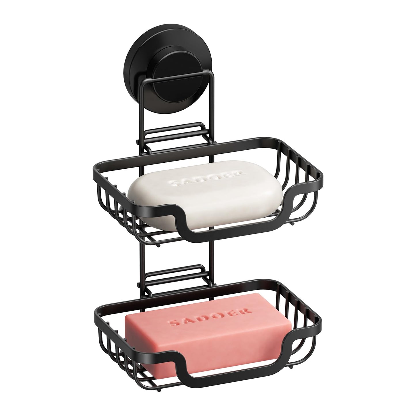 TAILI Double Layer Soap Holder, Bar Soap Dish Suction Cup for Shower Wall, Draining Saver Tray for Bathroom, Rustproof Stainless Steel Sponge Holder for Tub, Kitchen, Drill-Free
