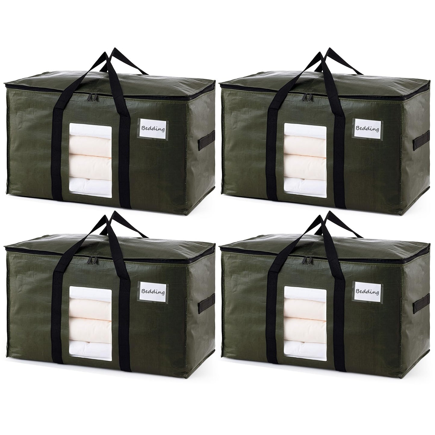 TAILI Extra Large Moving Bags,Black Heavy Duty Totes For Storage with Visible Window, Wrap Around Handles, Storage Bags for Space Saving, Alternative to Moving Boxes- Green