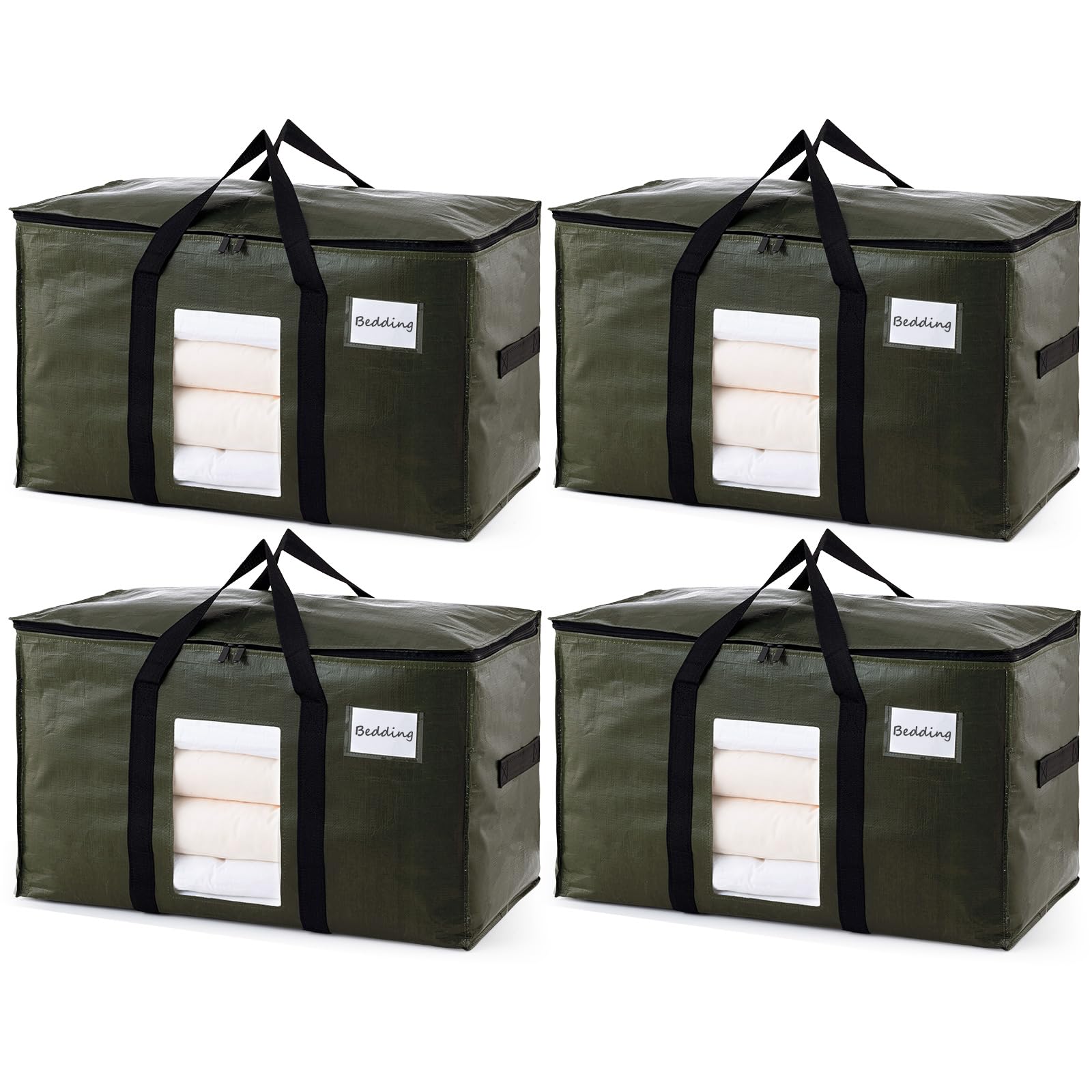 TAILI Extra Large Moving Bags,Black Heavy Duty Totes For Storage with Visible Window, Wrap Around Handles, Storage Bags for Space Saving, Alternative to Moving Boxes- Green