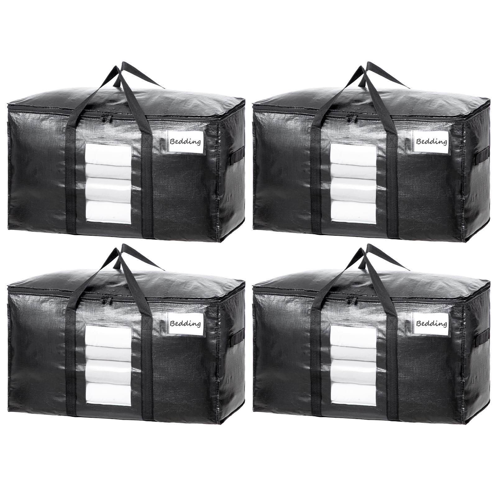 TAILI Extra Large Moving Bags,Black Heavy Duty Totes For Storage with Visible Window, Wrap Around Handles, Storage Bags for Space Saving, Alternative to Moving Boxes-BLACK