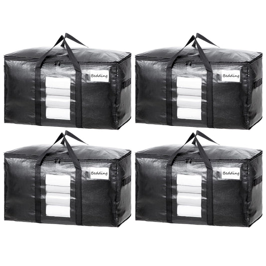 TAILI Extra Large Moving Bags,Black Heavy Duty Totes For Storage with Visible Window, Wrap Around Handles, Storage Bags for Space Saving, Alternative to Moving Boxes-BLACK