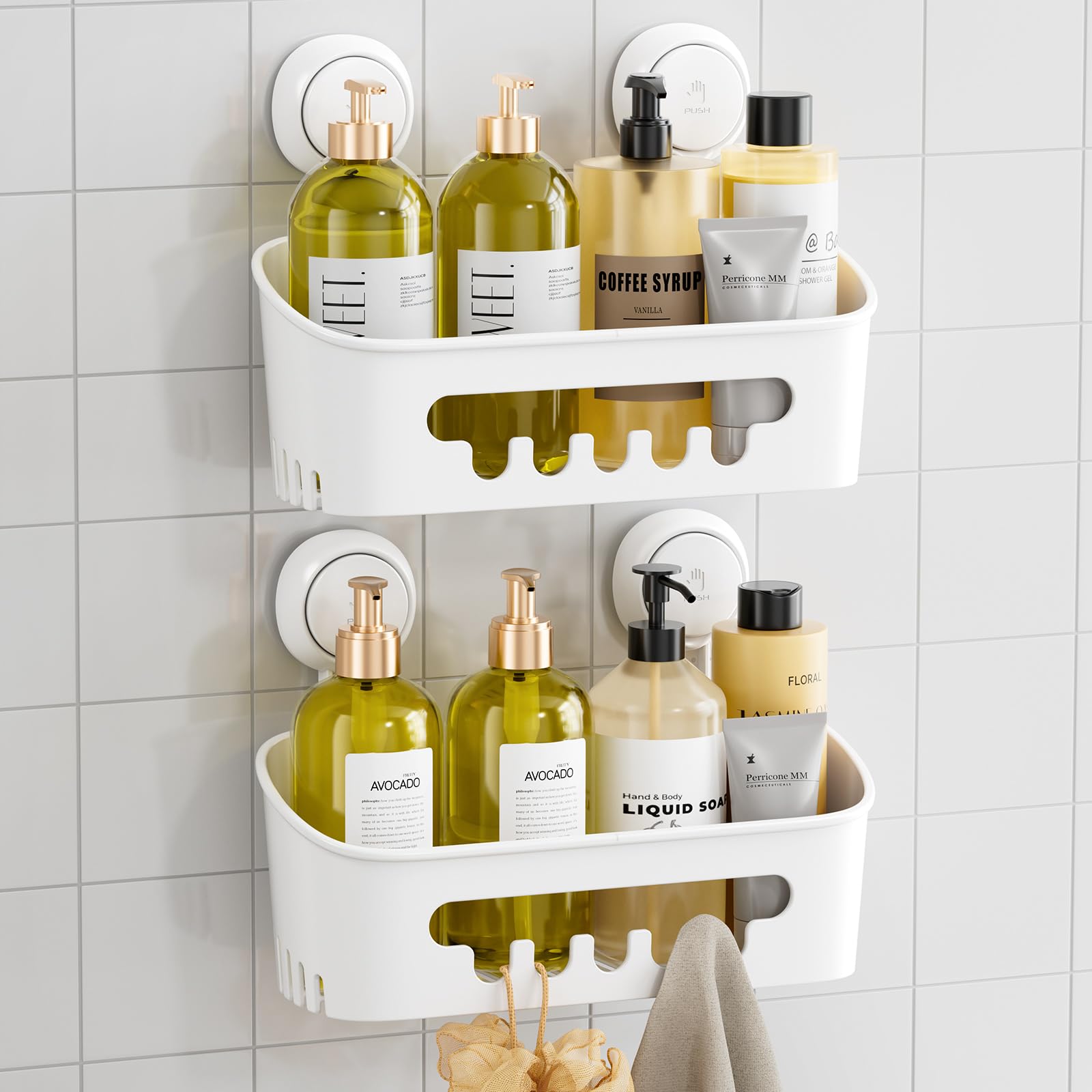 TAILI Shower Caddy Suction Cup 2 Pack, Heavy Duty Bathroom Organizer, Removable Shelves for Inside Shower, Shampoo, Waterproof Suction Plastic Storage for Bathroom Accessories Holder