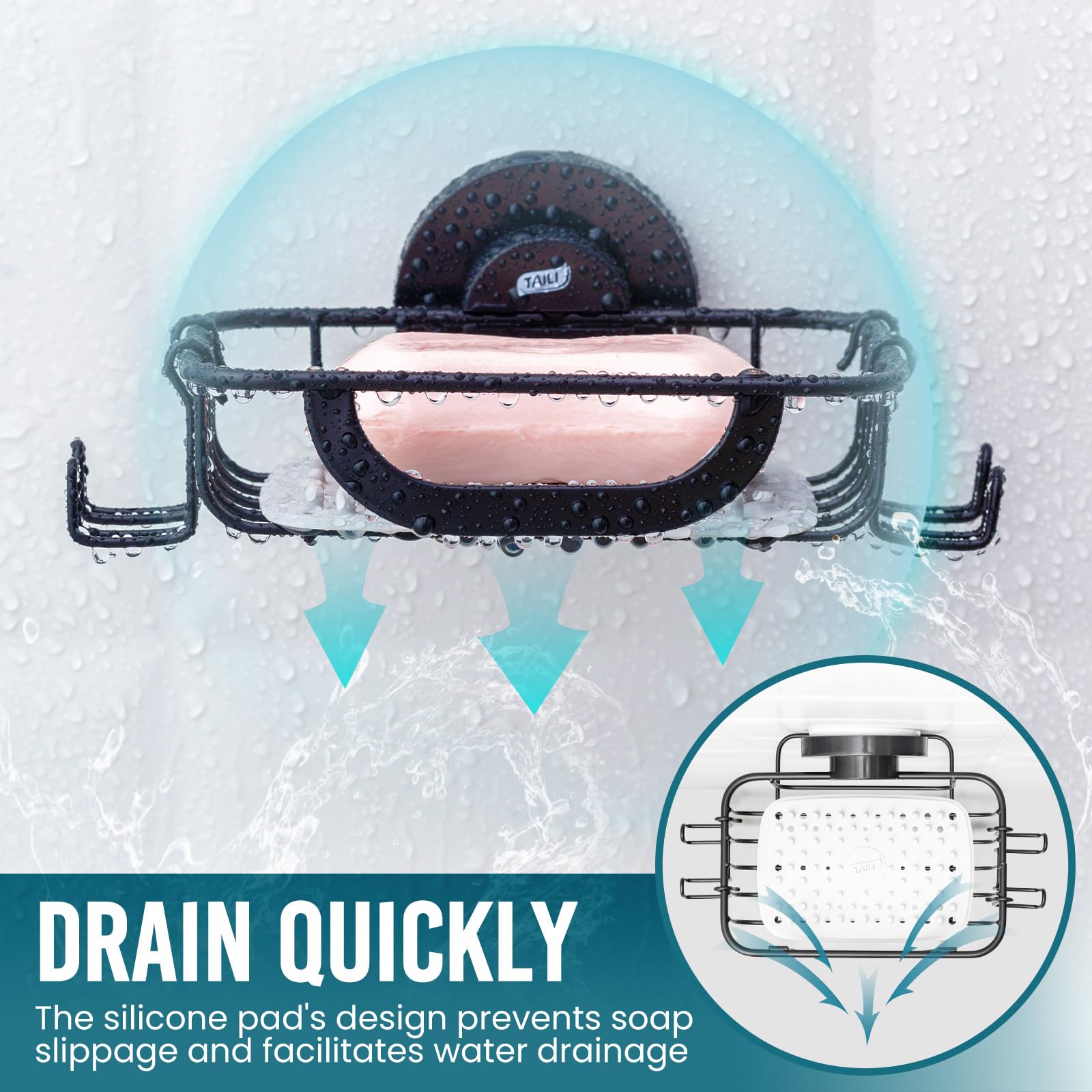 TAILI Line Series Suction Soap Holder with Hooks