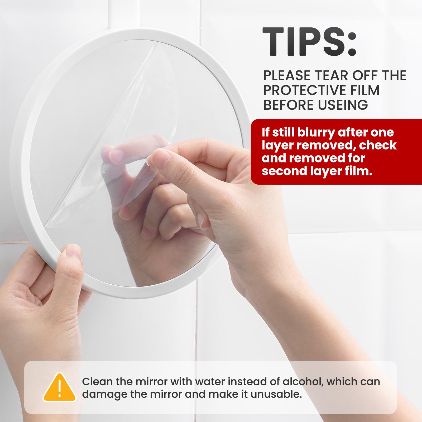 TAILI Shower Mirror Fogless for Shaving, Removable Anti Fog Wall Hanging Mirror for Travel Camping, Adjustable Shower & Bathroom Accessories, Shatterproof - for Men and Women