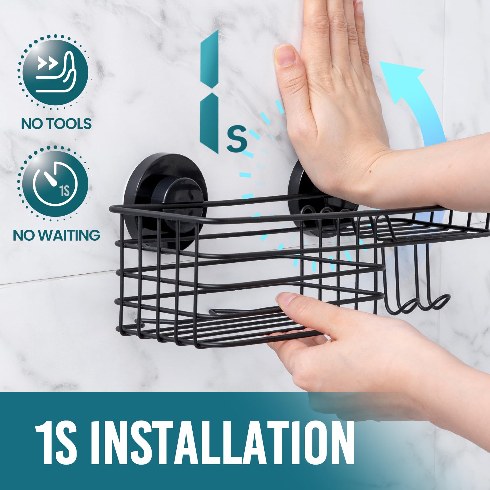 TAILI Line Series Suction Shower Caddy – No-Drill Metal Bathroom Organizer