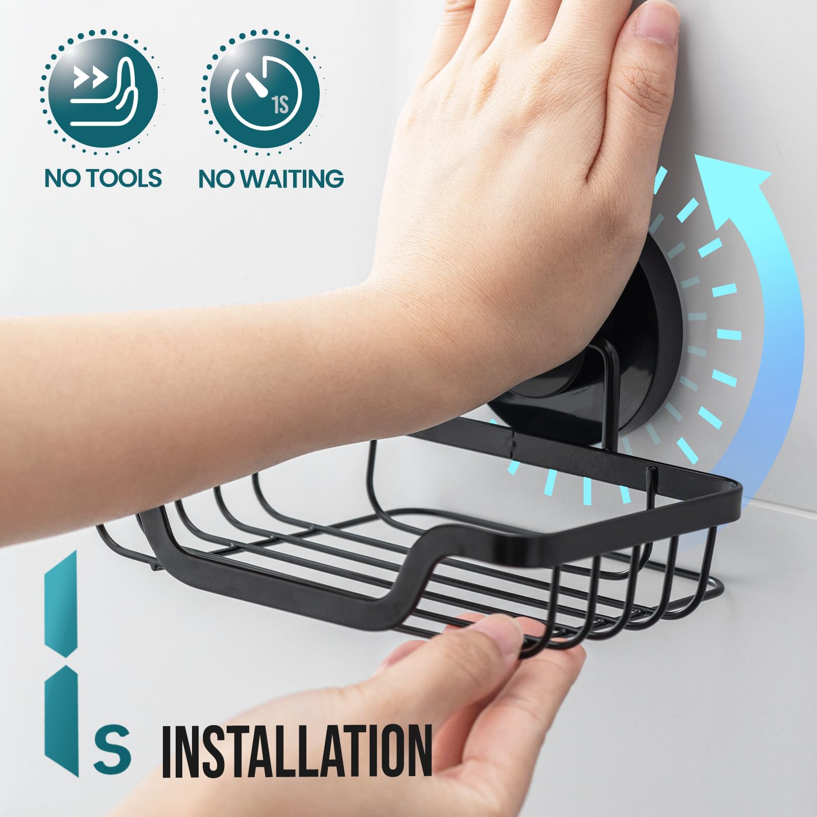 TAILI Soap Dish Holder Suction Cup with Hooks and Silicone Soap Saver Pad for Shower Wall, Shampoo Saver Tray for Bathroom, Tub, Kitchen, Rustproof Stainless Steel Sponge Holder