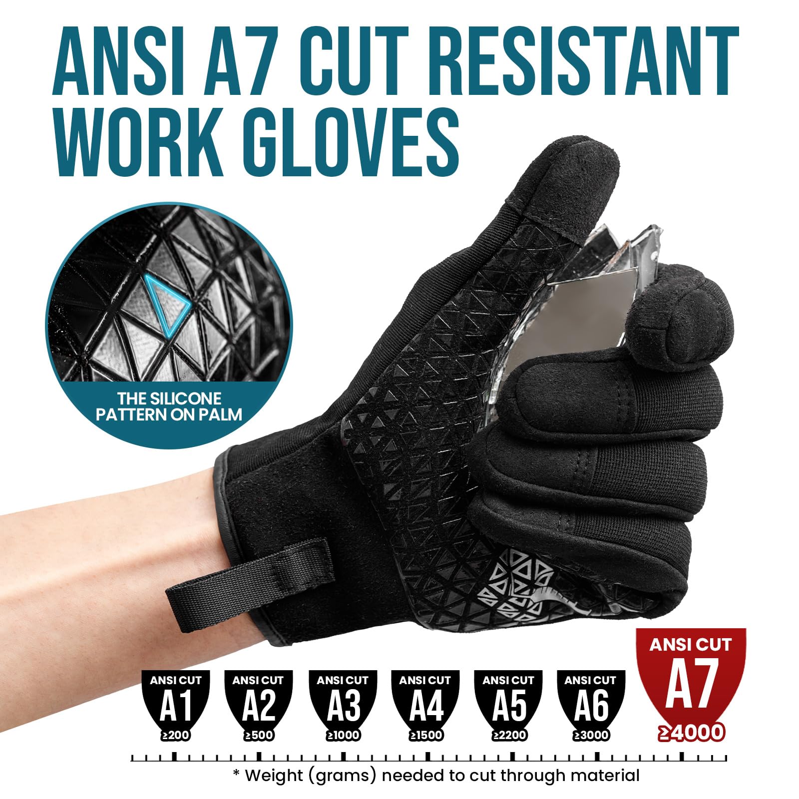 TAILI Level 3 Needle, Level 5 Puncture Resistant Men Work Gloves, Grip Enhanced A7 Cut Resistant Safety Gloves, Touchscreen and Breathable, Black
