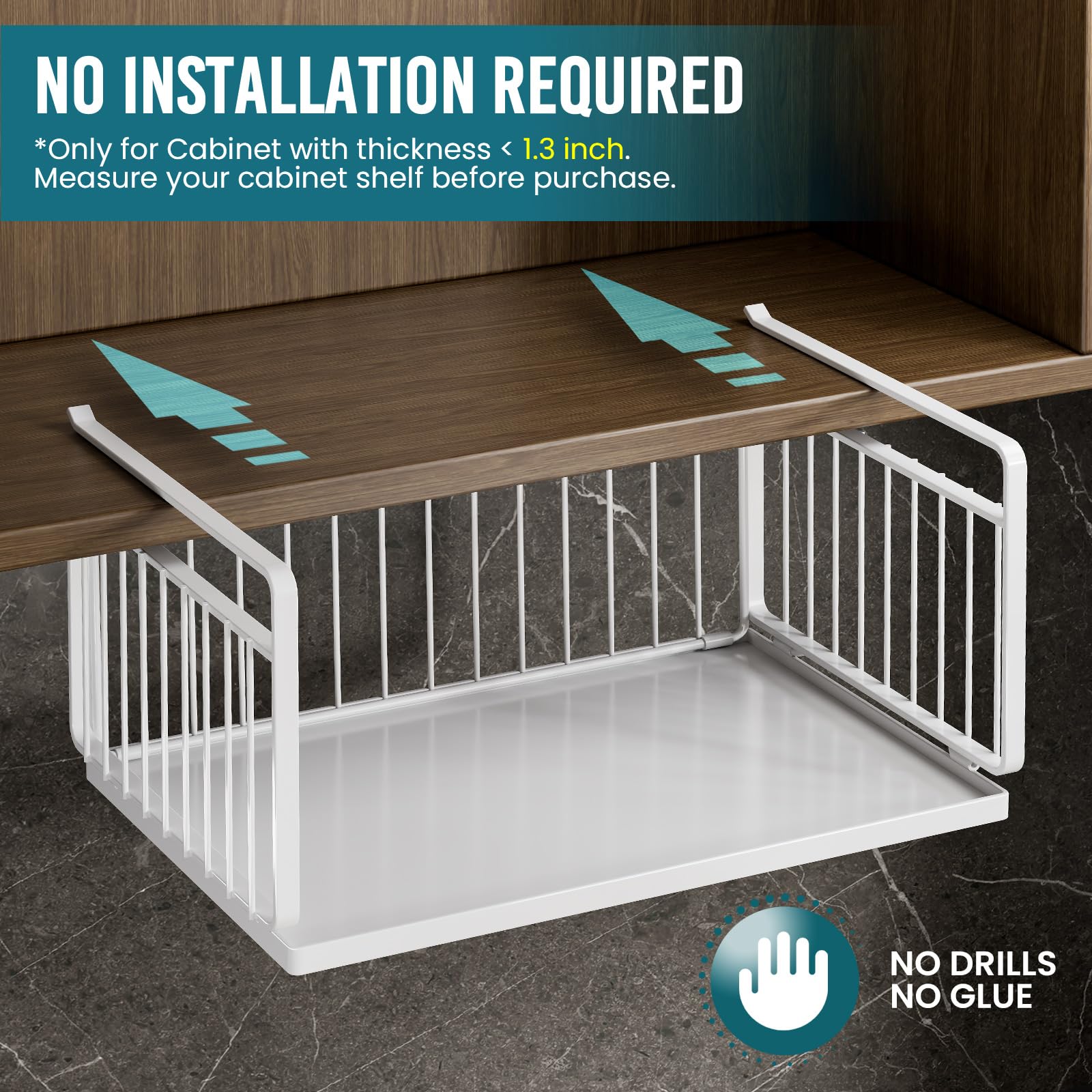 TAILI Under Shelf Basket, Hanging Storage Baskets for Efficient Kitchen and Cabinet Storage - Hanging Organizer Racks, Slide-in Design for Pantry, Desk, and Bookshelf. Stylish Storage Solution(L)