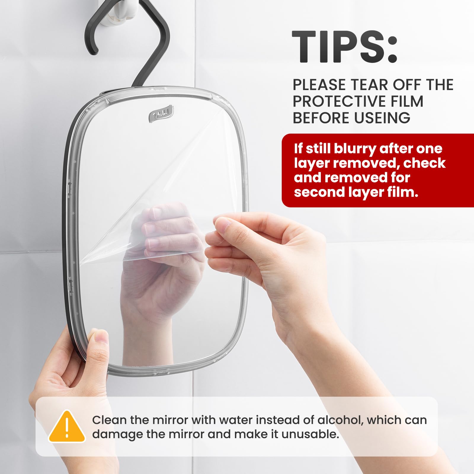 TAILI Fogless Shower Mirror – Portable & Removable Shaving Mirror