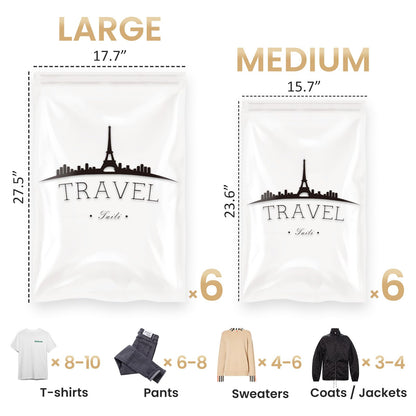 TAILI 12 Pack Travel Compression Bags, Roll Up Space Saver Bags (6 Large+6 Medium), No Vacuum Needed Reusable Packing for Luggage, Suitcase, Backpack, Travel Essentials, Clear
