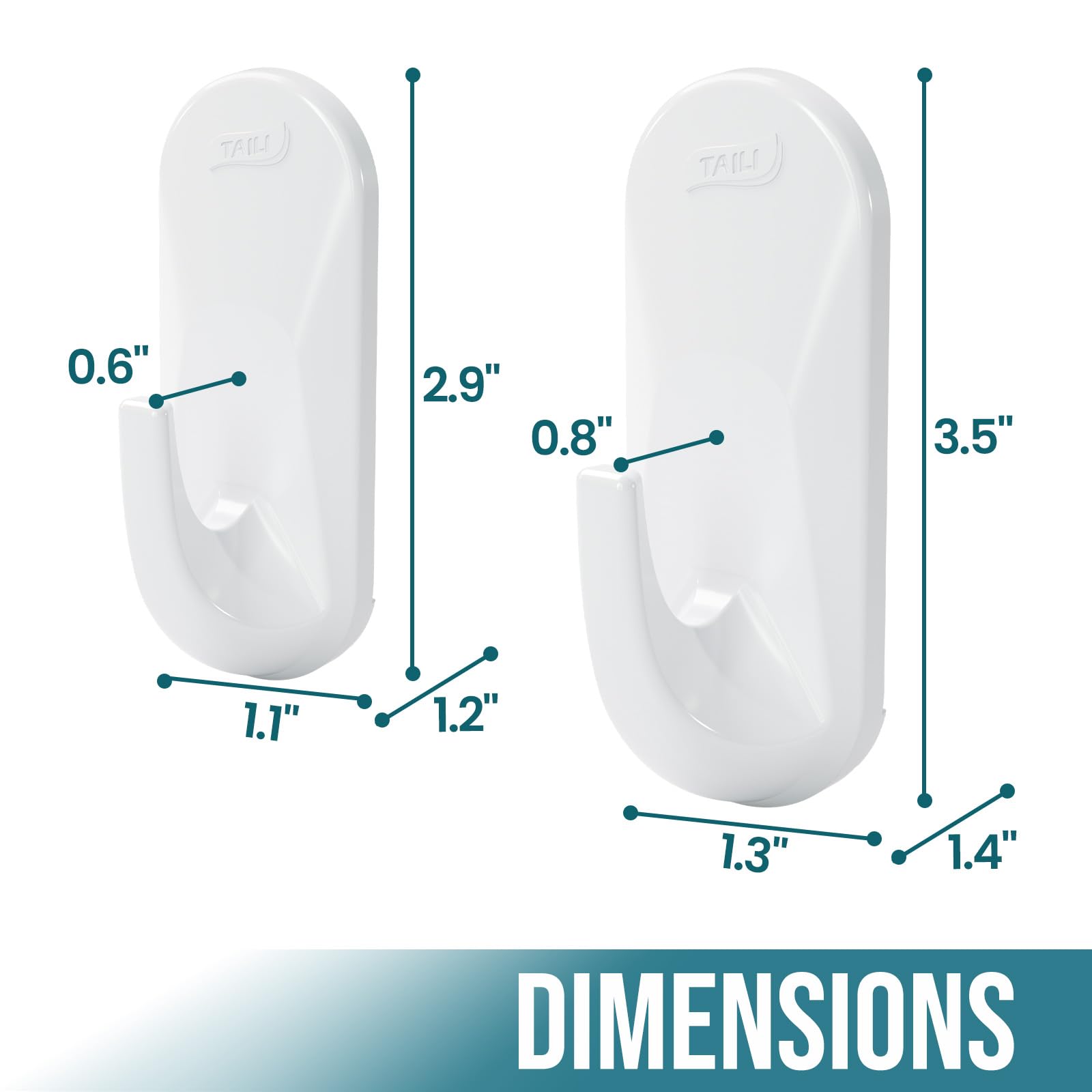 TAILI Damage-Free Hanging Hooks with Adhesive Strips, 6 Pack Hooks and 8 Pcs Adhesive Strips Included, Heavy Duty Utility Hooks for Home Storages and Hanging Decorations, Holds up to 3 lb -White