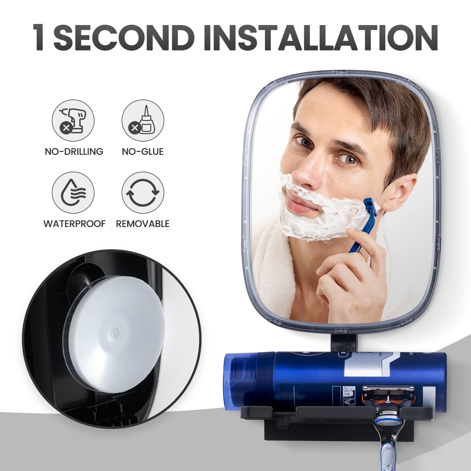 TAILI NICE Series Fogless Shower Mirror – Suction Shaving Mirror with Razor Holder