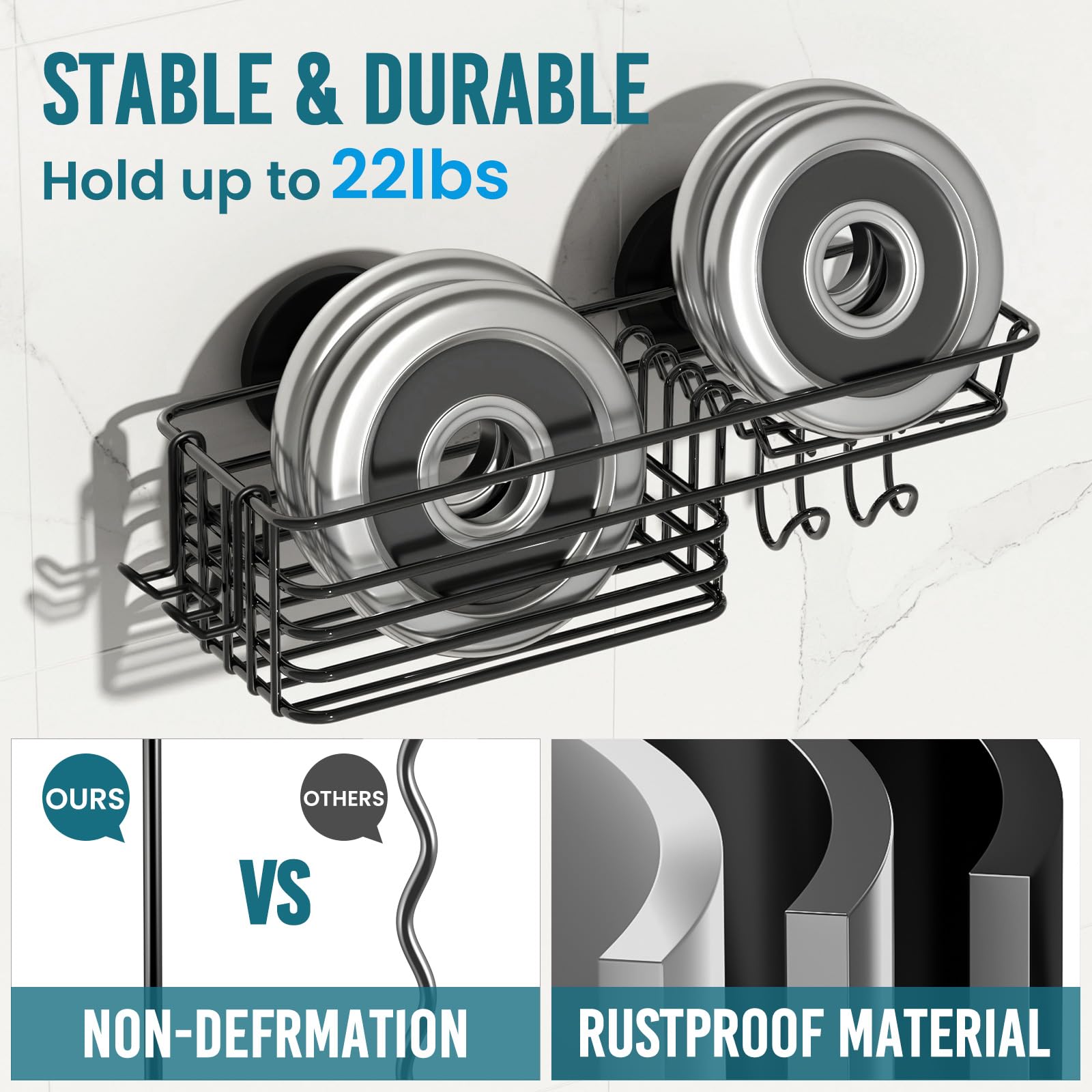 TAILI Line Series Suction Shower Caddy – No-Drill Metal Bathroom Organizer