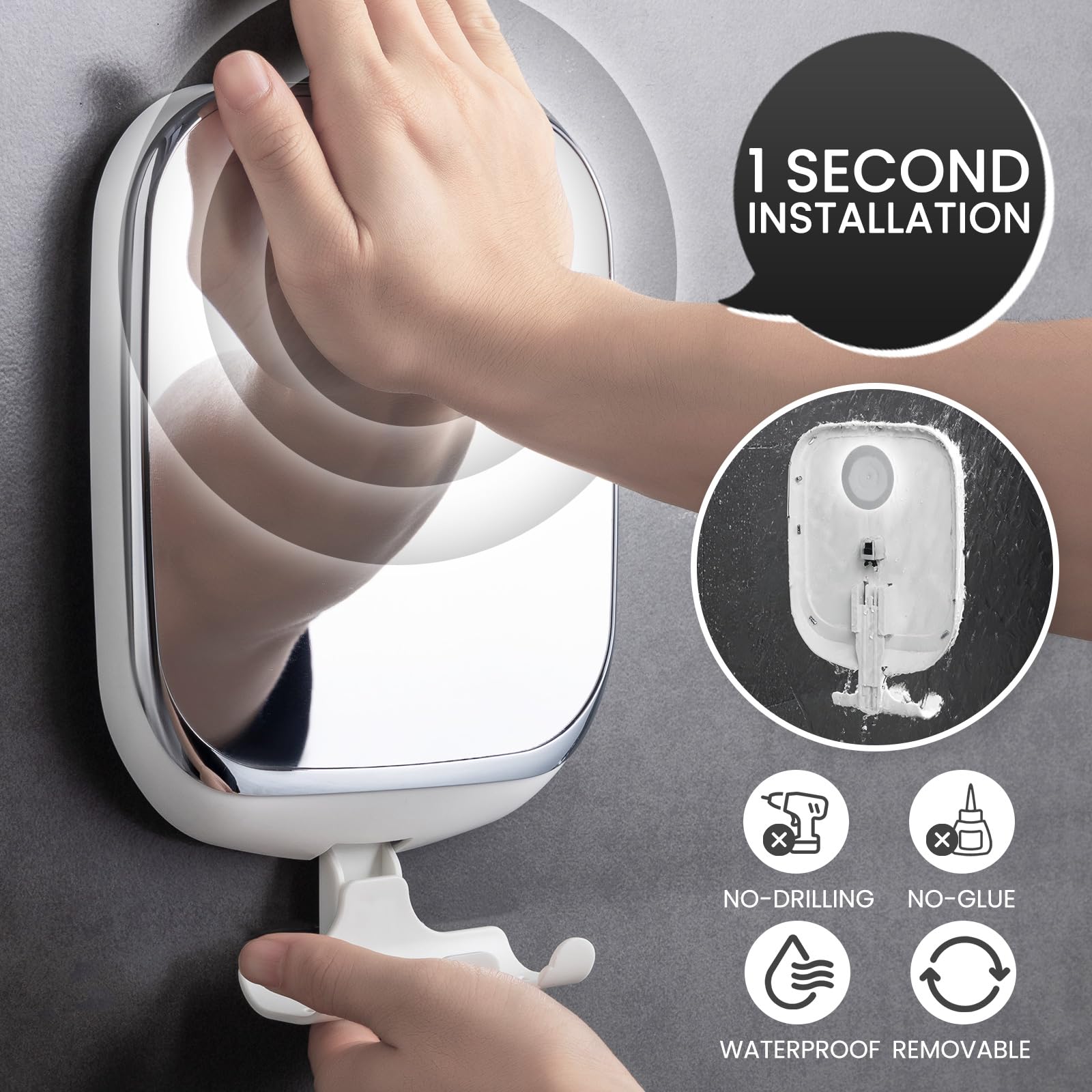 TAILI Nice Series Fogless Shower Shaving Mirror – No-Drill Suction Wall Mount