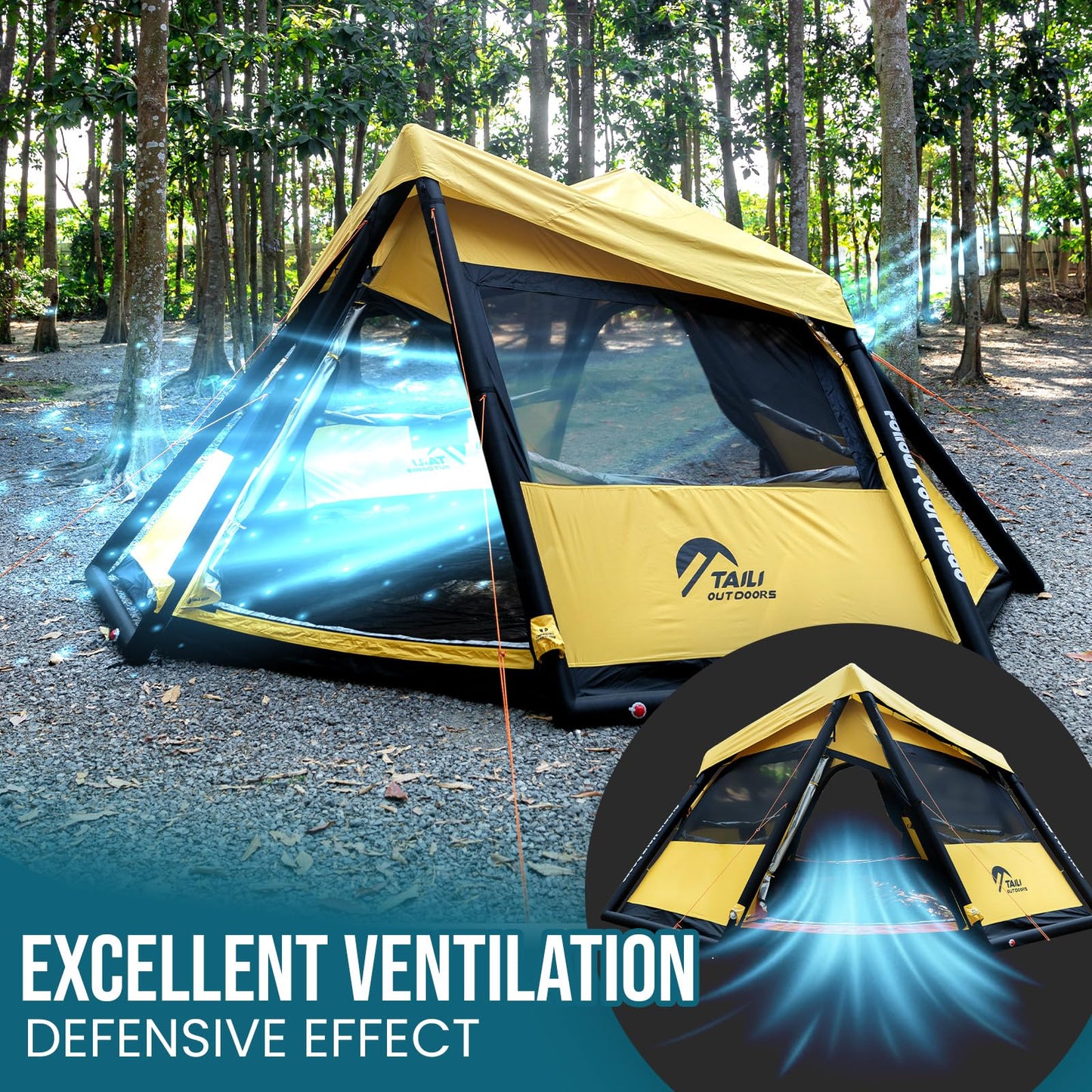 TAILI Inflatable Blow Up Tent for Camping with Hand Pump for 2/4/6/8 Person, Easy Setup Outdoor Inflatable Oxford Waterproof Air Tent House for Family Camping Adult