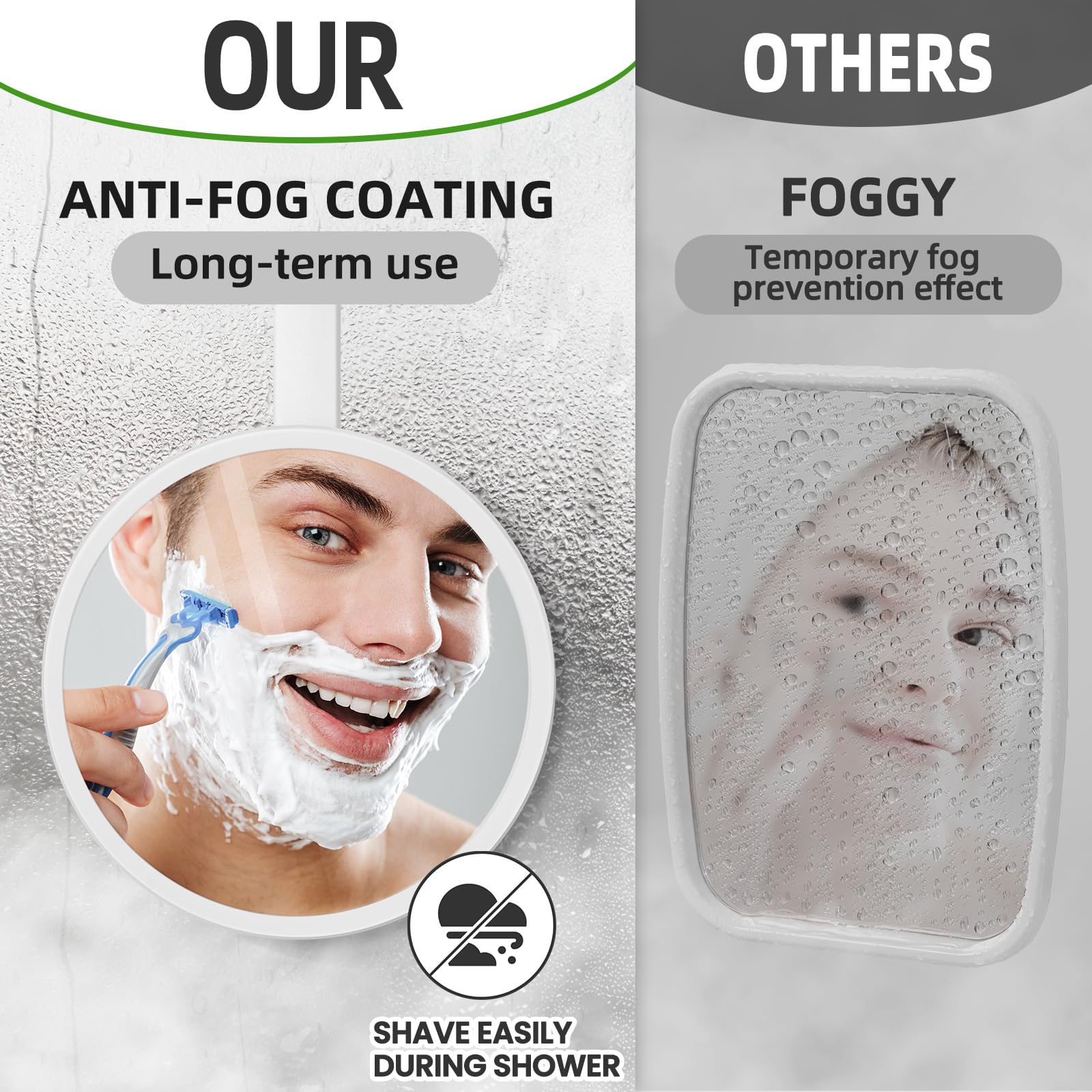 TAILI Fogless Shower Mirror – Removable Hanging Shaving Mirror