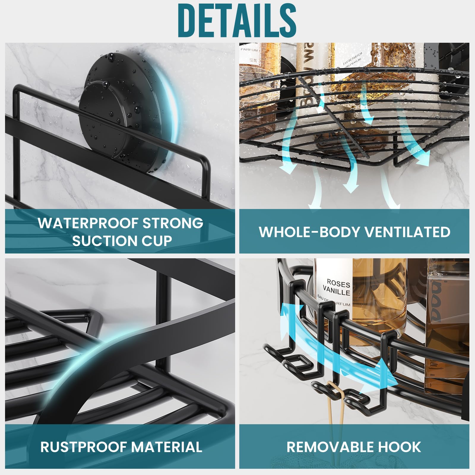 TAILI TraceSeries Suction Corner Shower Caddy