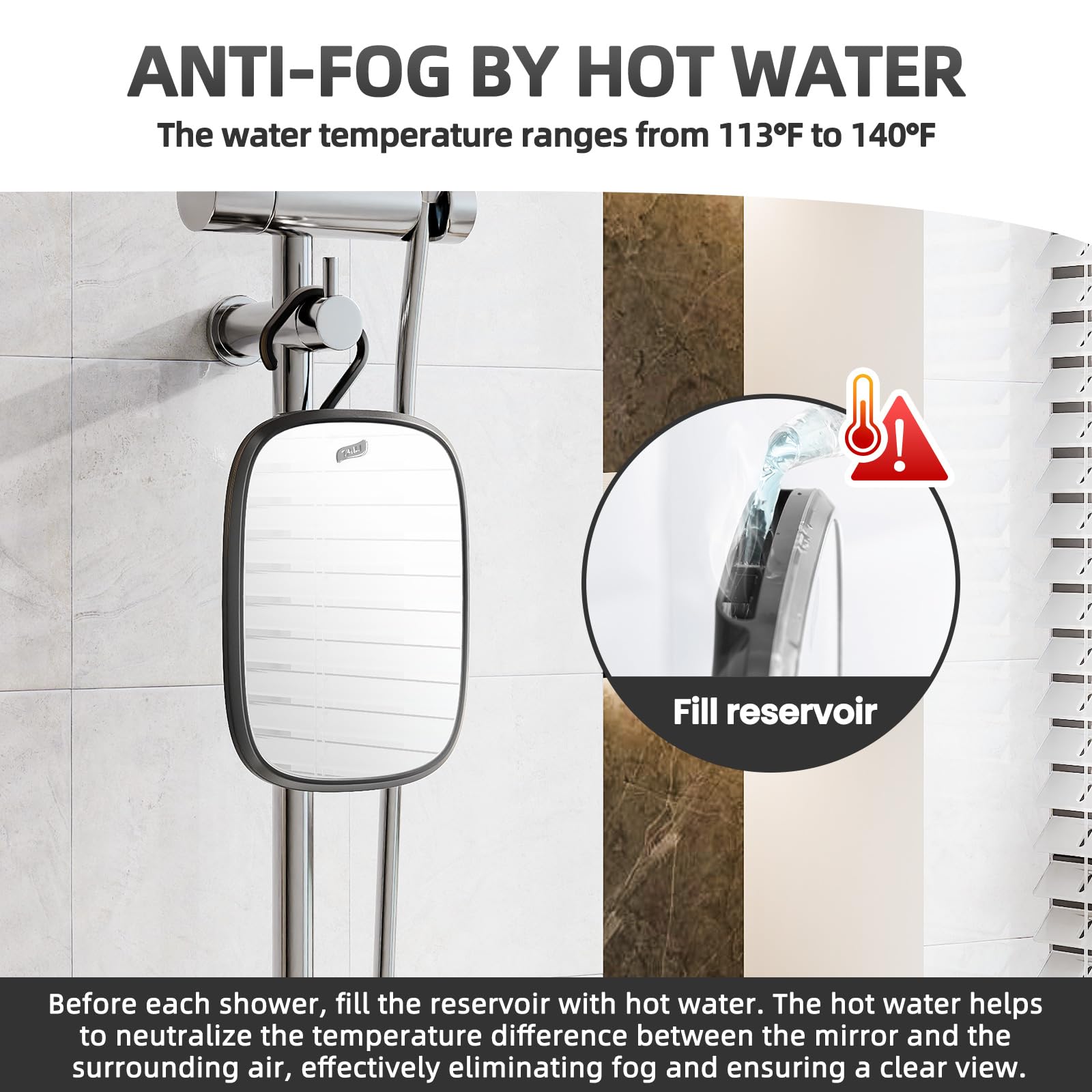 TAILI Fogless Shower Mirror – Portable & Removable Shaving Mirror