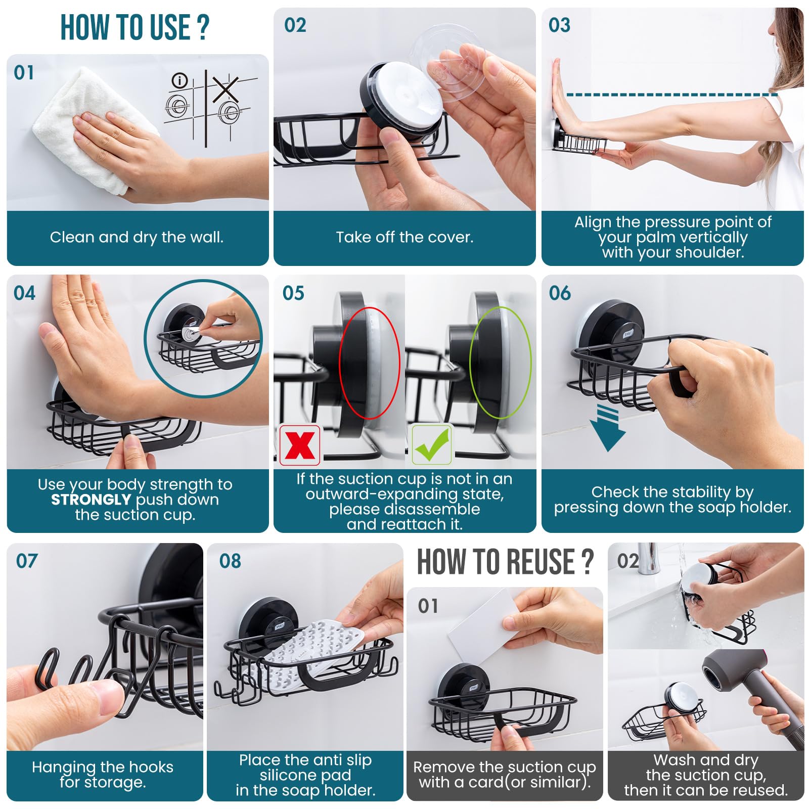 TAILI Line Series Suction Soap Holder with Hooks