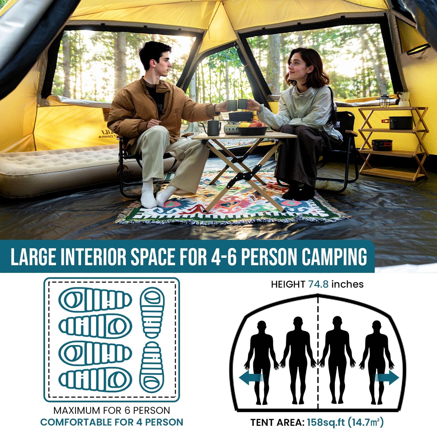 TAILI Inflatable Blow Up Tent for Camping with Hand Pump for 2/4/6/8 Person, Easy Setup Outdoor Inflatable Oxford Waterproof Air Tent House for Family Camping Adult