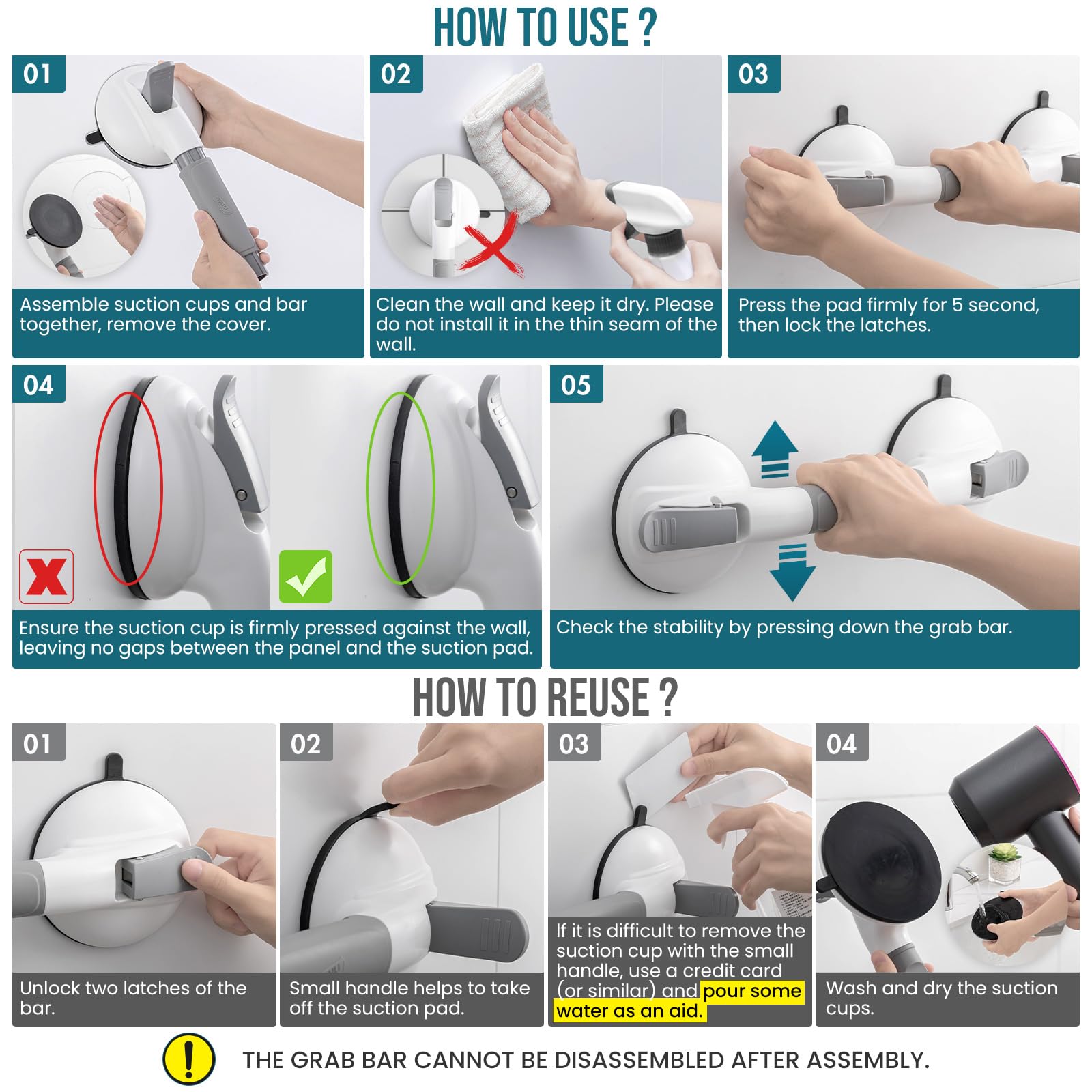 TAILI Lock Series Suction Shower Grab Bar – No-Drill Safety Support