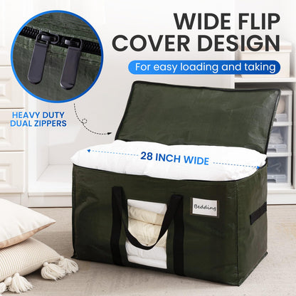 TAILI Extra Large Moving Bags,Black Heavy Duty Totes For Storage with Visible Window, Wrap Around Handles, Storage Bags for Space Saving, Alternative to Moving Boxes- Green