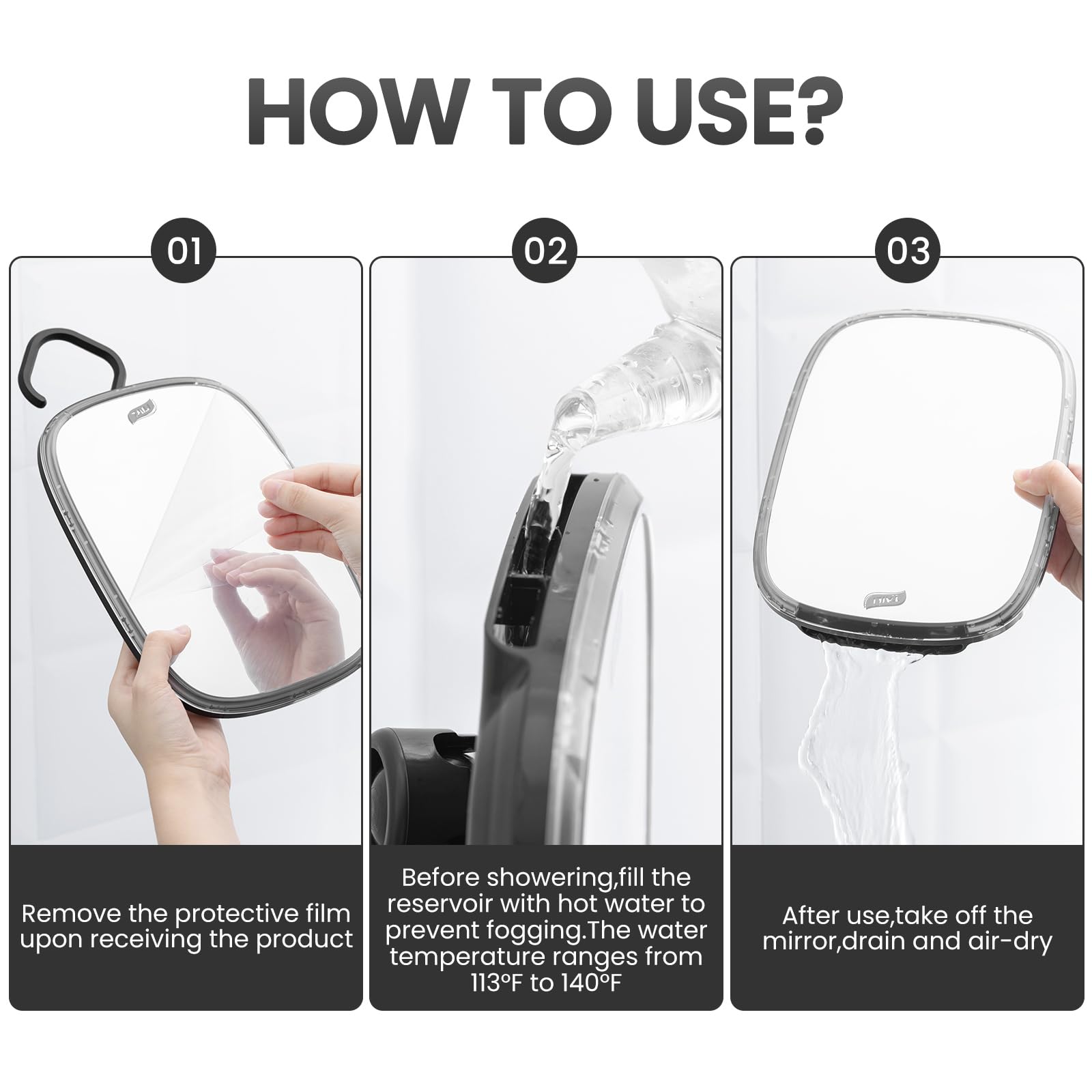 TAILI Fogless Shower Mirror – Portable & Removable Shaving Mirror