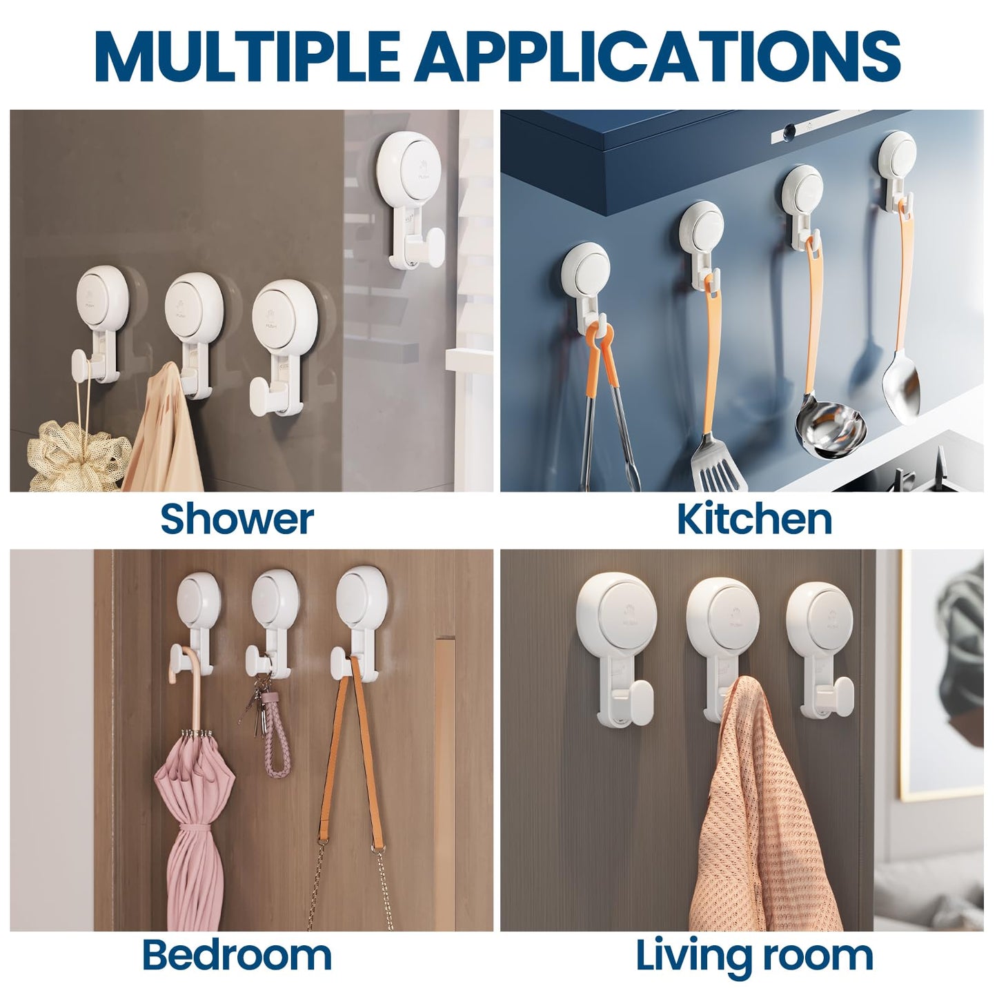 TAILI Suction Towel Hook for Bathroom, Damage-Free Hanging Hooks for Inside Shower Wall, Powerful Vacuum Suction Cup Shower Holder for Towel, Loofah, Cloth, Easy to Install and Remove, 4 Pack