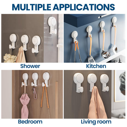 TAILI Suction Towel Hook for Bathroom, Damage-Free Hanging Hooks for Inside Shower Wall, Powerful Vacuum Suction Cup Shower Holder for Towel, Loofah, Cloth, Easy to Install and Remove, 4 Pack