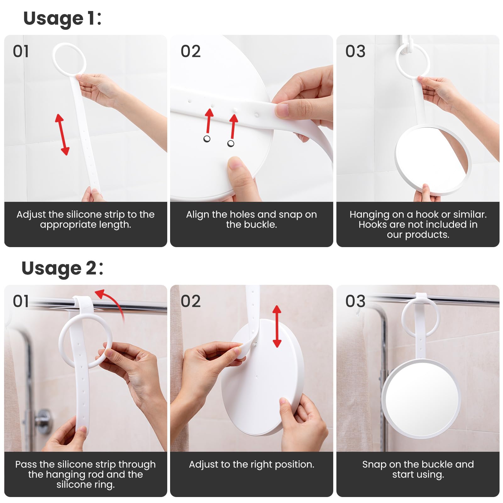 TAILI Fogless Shower Mirror – Removable Hanging Shaving Mirror