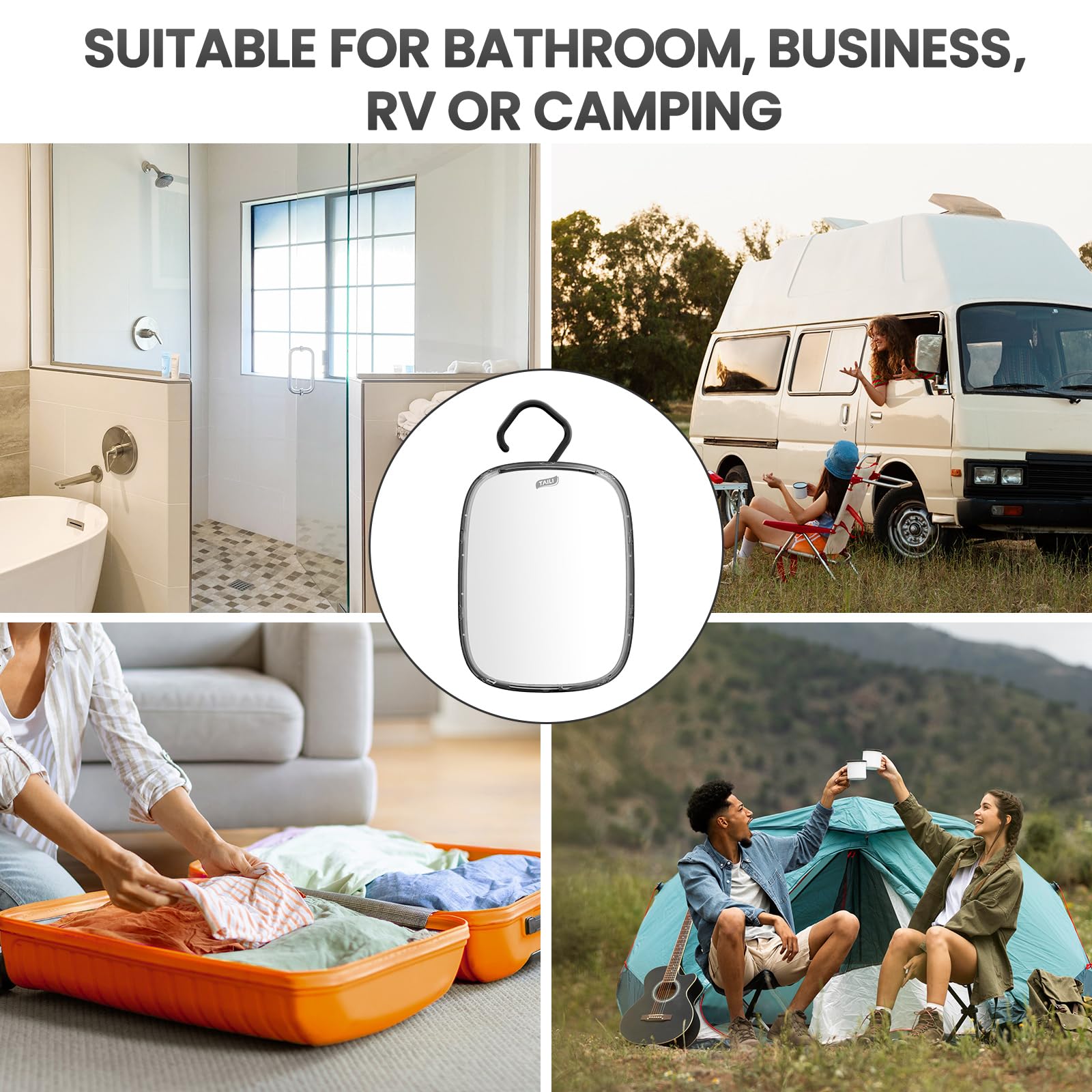 TAILI Fogless Shower Mirror – Portable & Removable Shaving Mirror