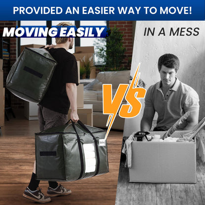 TAILI Extra Large Moving Bags,Black Heavy Duty Totes For Storage with Visible Window, Wrap Around Handles, Storage Bags for Space Saving, Alternative to Moving Boxes- Green