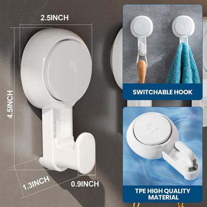TAILI Suction Towel Hook for Bathroom, Damage-Free Hanging Hooks for Inside Shower Wall, Powerful Vacuum Suction Cup Shower Holder for Towel, Loofah, Cloth, Easy to Install and Remove, 4 Pack