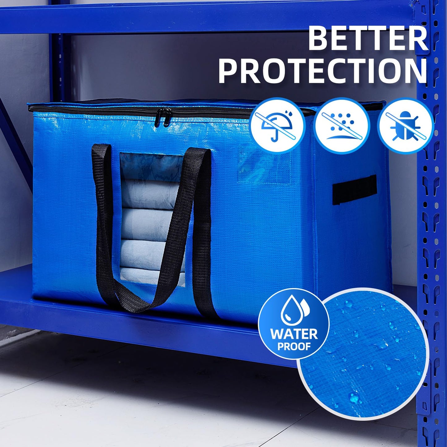 TAILI Extra Large Moving Bags, 10 Pack Blue Heavy Duty Totes For Storage with Visible Window, Wrap Around Handles, Storage Bags for Space Saving, Alternative to Moving Boxes