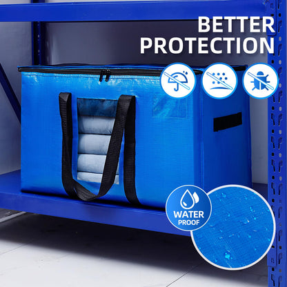 TAILI Extra Large Moving Bags, 10 Pack Blue Heavy Duty Totes For Storage with Visible Window, Wrap Around Handles, Storage Bags for Space Saving, Alternative to Moving Boxes
