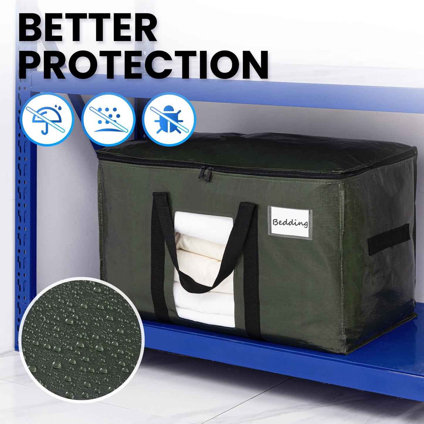 TAILI Extra Large Moving Bags,Black Heavy Duty Totes For Storage with Visible Window, Wrap Around Handles, Storage Bags for Space Saving, Alternative to Moving Boxes- Green
