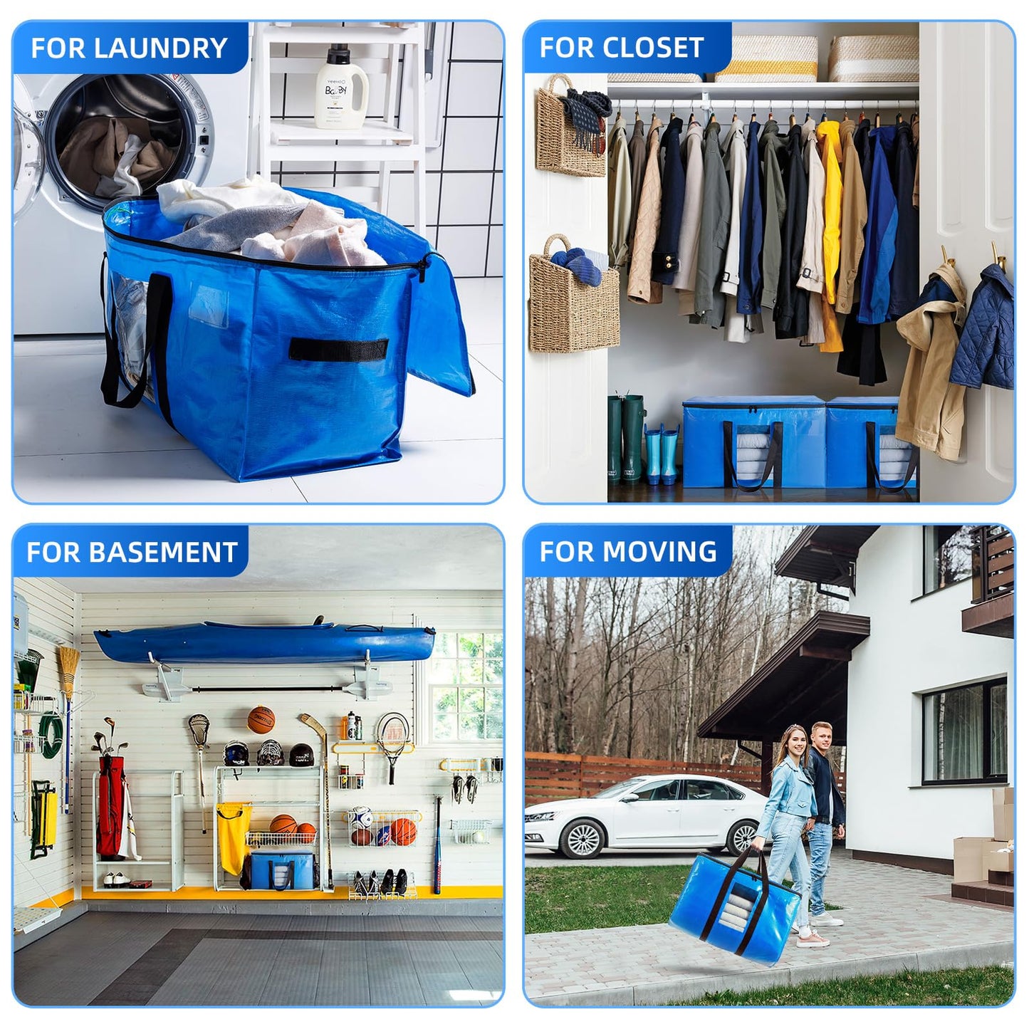 TAILI Extra Large Moving Bags, 10 Pack Blue Heavy Duty Totes For Storage with Visible Window, Wrap Around Handles, Storage Bags for Space Saving, Alternative to Moving Boxes