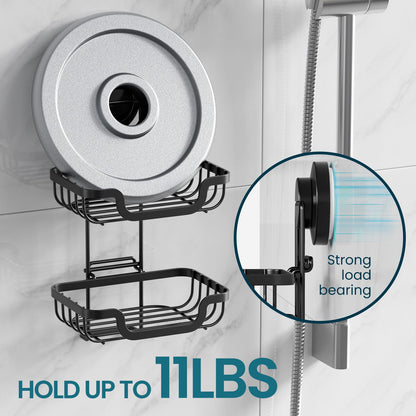 TAILI Double Layer Soap Holder, Bar Soap Dish Suction Cup for Shower Wall, Draining Saver Tray for Bathroom, Rustproof Stainless Steel Sponge Holder for Tub, Kitchen, Drill-Free