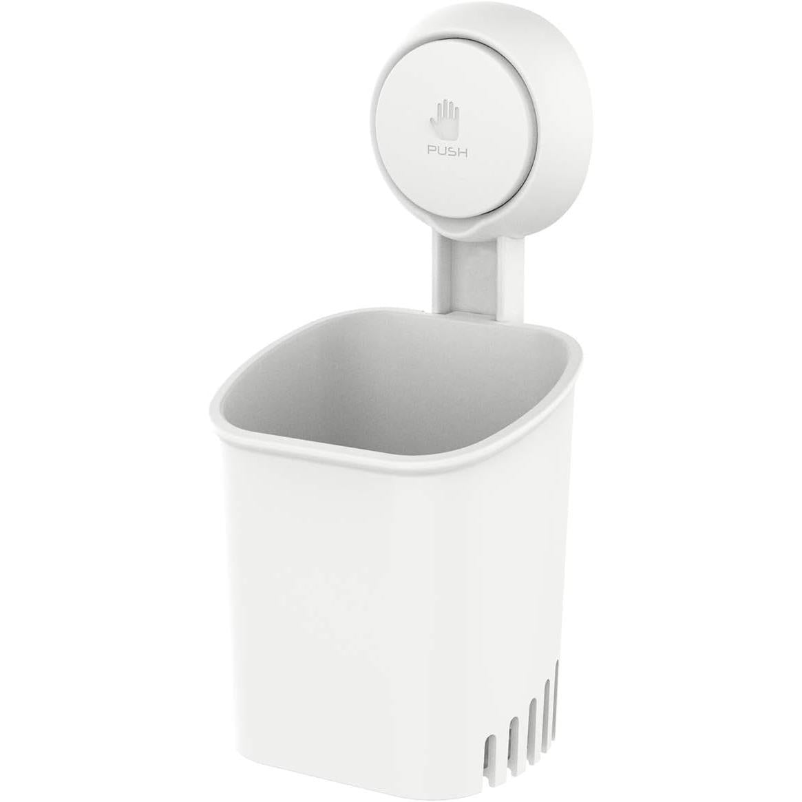 LEVERLOC Powerful Suction Cup Toothbrush Holder, Drill-Free Wall Shower Holder for Toothbrush, Toothpaste, Razor, Removable Suction Cup in Shower, Self-draining Kitchen Tableware Organizer, White