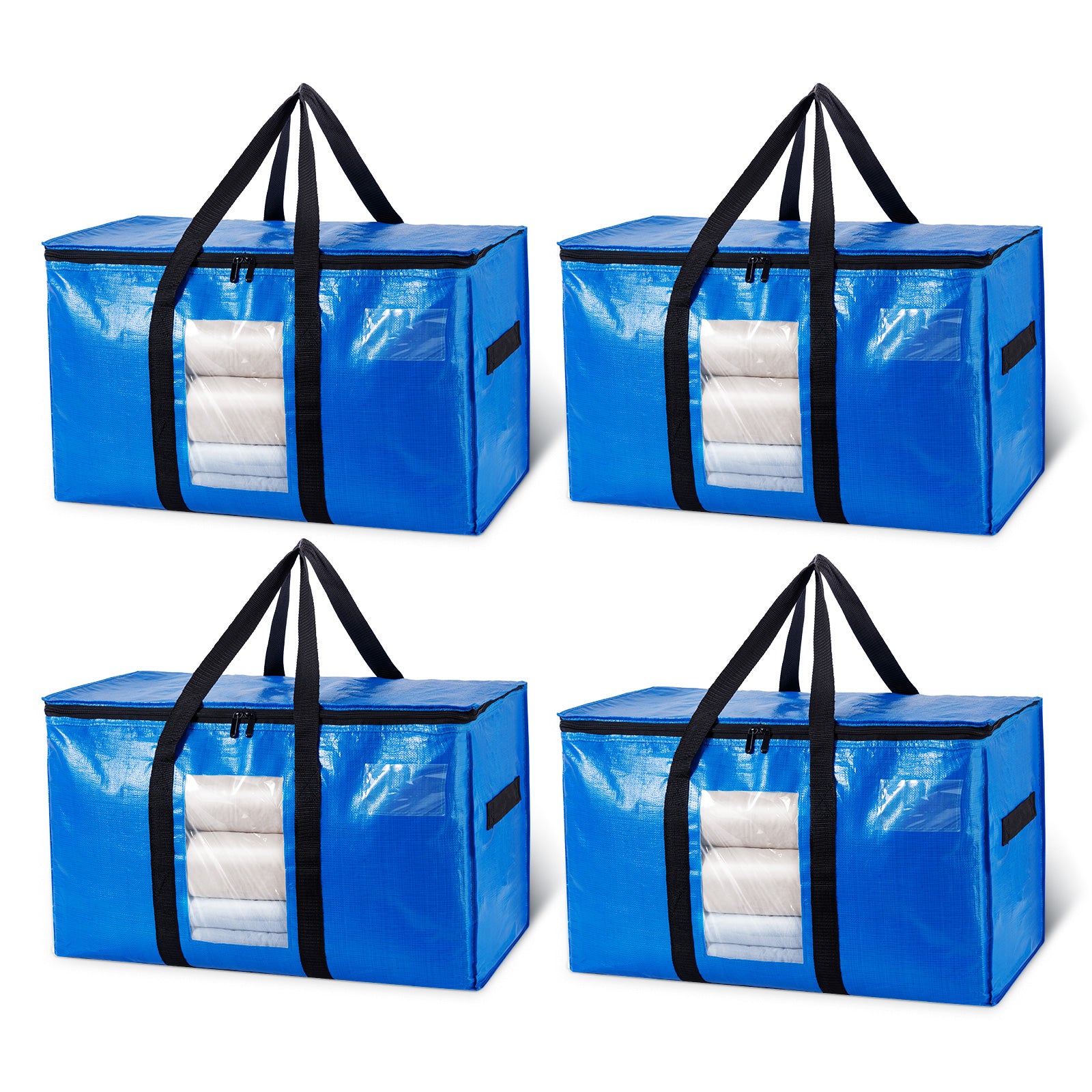 TAILI Moving Bags Extra Large, Heavy Duty Storage Bags with Visible Window, Wrap Around Handles and Reinforced Zipper Storage Tote for Space Saving Moving Storage, Moving totes-BLUE